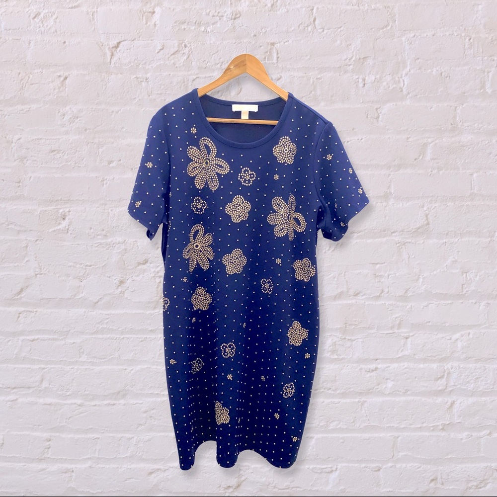 Navy Dress with Gold Floral Studded Michel Kors